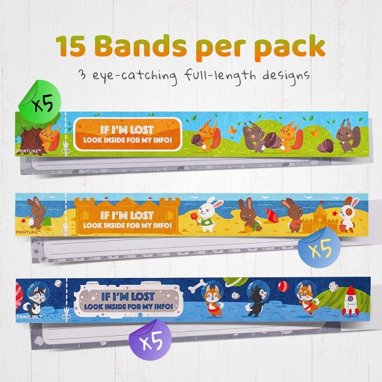 Printlike 15 Pack Travel ID Safety Wristbands for Kids | Emergency Bracelets to Help Lost Children - Image 3