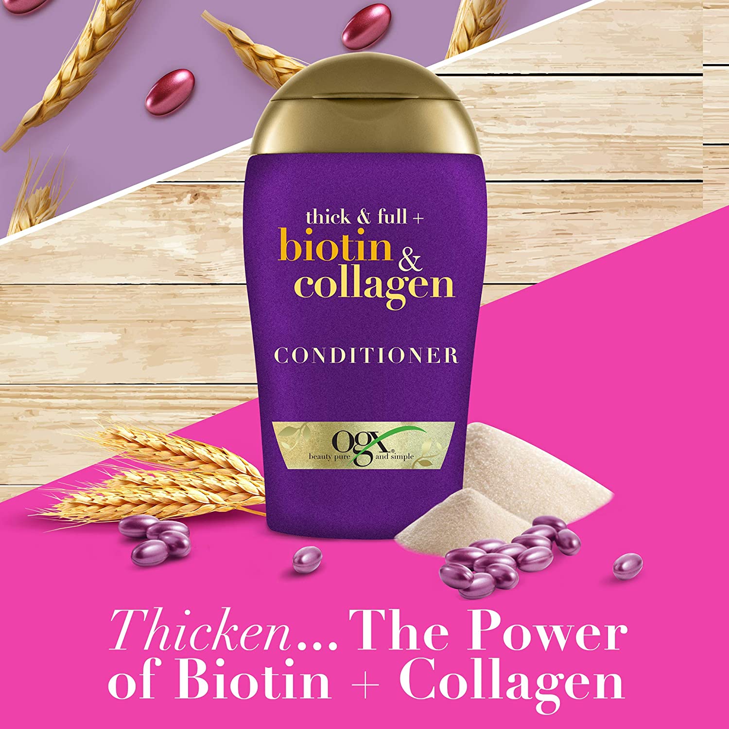 OGX Thick & Full with Biotin & Collagen Conditioner, with Vitamin B7 Biotin, Collagen and Hydrolyzed Wheat Protein - Image 2