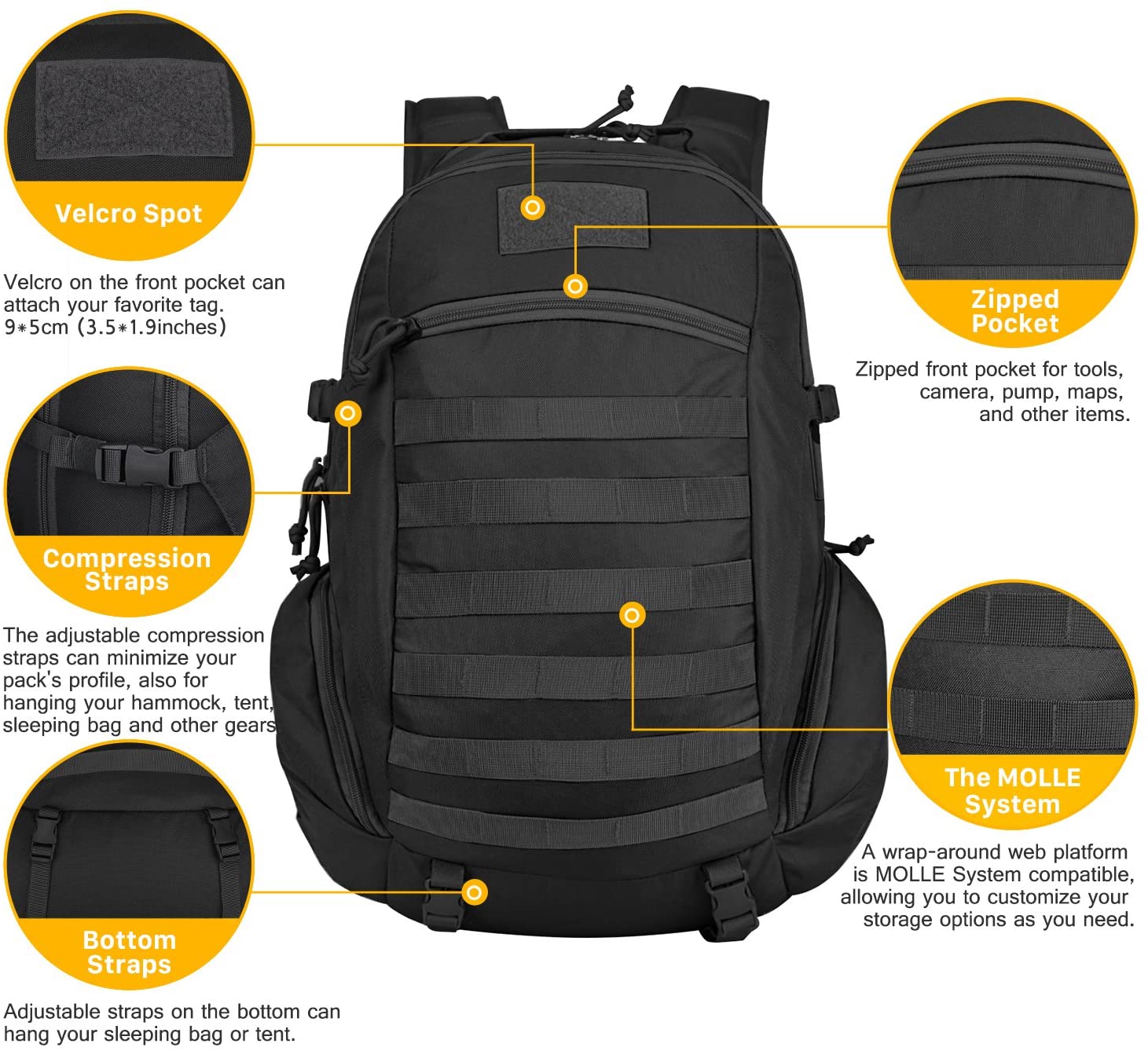 Mardingtop 35L Military Backpack Tactical Rucksack MOLLE Assault Pack ...