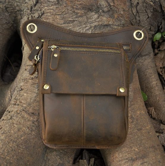Le'aokuu Mens Genuine Leather Messenger Motorcycle Hip Bum Blet Fanny Waist Pack Drop Leg Thigh Bag 211-4 - Image 4