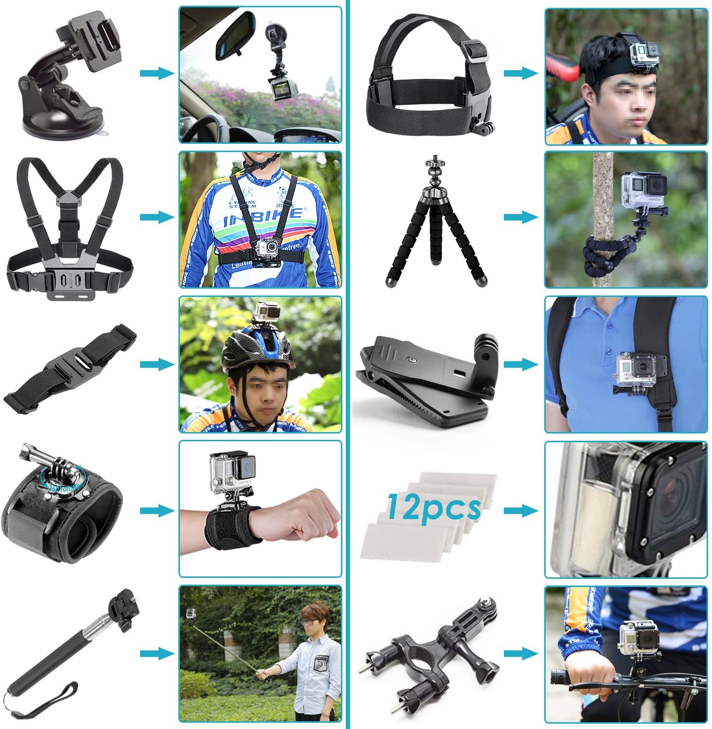 NEEWER 50 in 1 Action Camera Accessory Kit Compatible with GoPro Hero 12 11 10 9 DJI OSMO 4 3 2 Insta360 X3 X2 GO 3 SJCAM DBPOWER AKASO VicTsing APEMAN WiMiUS QUMOX Lightdow Campark Sony Sports DV - Image 2