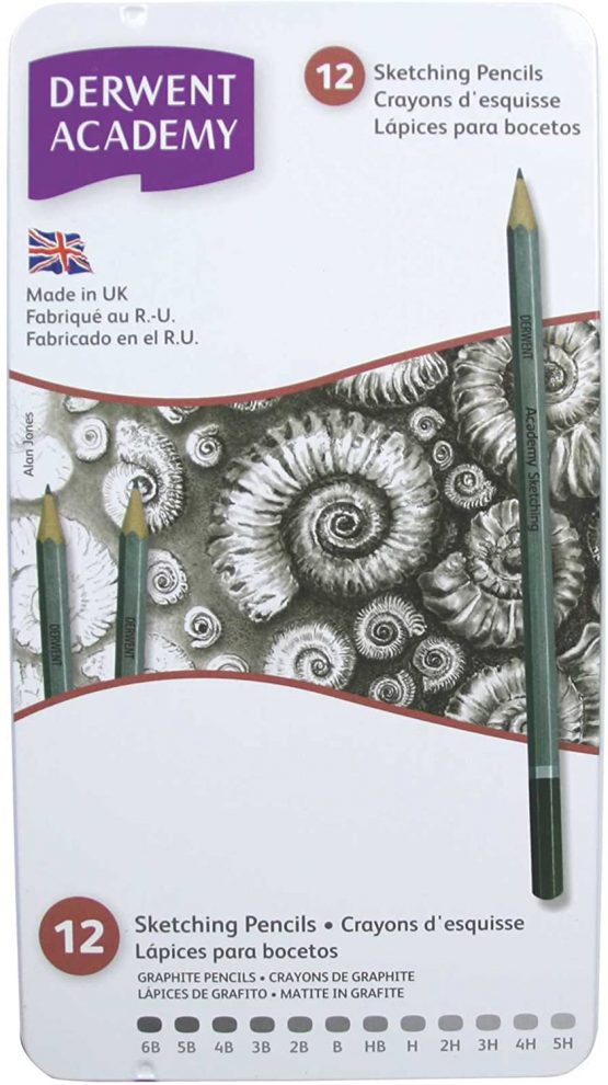 Derwent 2301946 Academy Graphite Sketching Pencils, Tin Box, 6B-5H Degree, , Set of 12 - Image 3