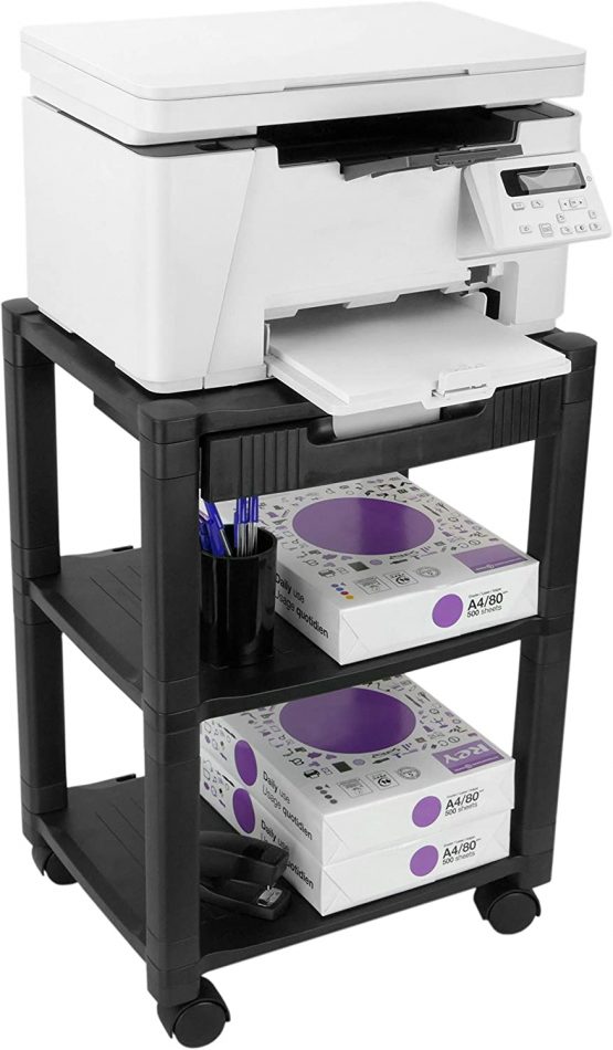 PrimeMatik - Side table 3 levels for printer with wheels and drawer - Image 2