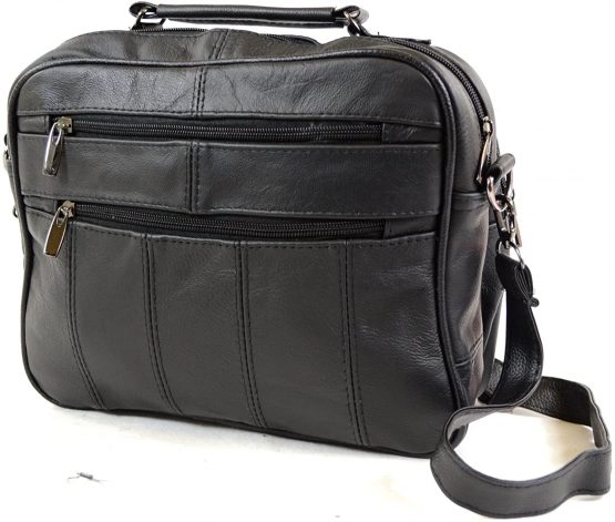 Ladies Mens Real Leather Travel Flight Shoulder Cross Body Organiser Handbag Bag (Black) - Image 2