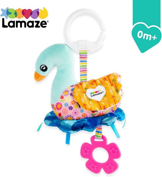 LAMAZE Mini Clip & Go Sierra The Swan, Clip on Pram and Pushchair Newborn Baby Toy, Sensory Toy for Babies Boys and Girls from 0-6 Months