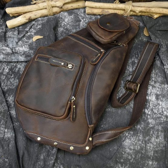 LUUFAN Men's Genuine Leather Sling Bag Chest Bag Cross Body Bag Cross Durable Shoulder Backpack - Image 3