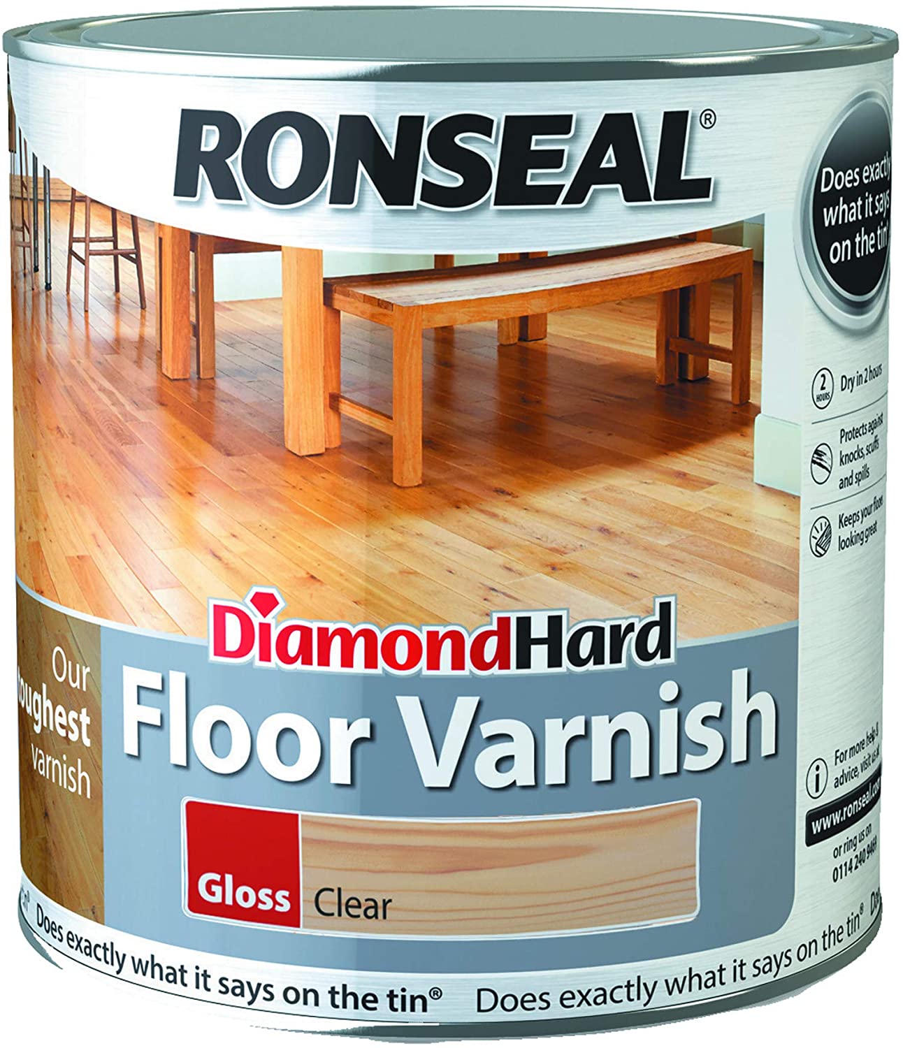 Ronseal Diamond Hard Floor Varnish Clear Gloss 2.5L