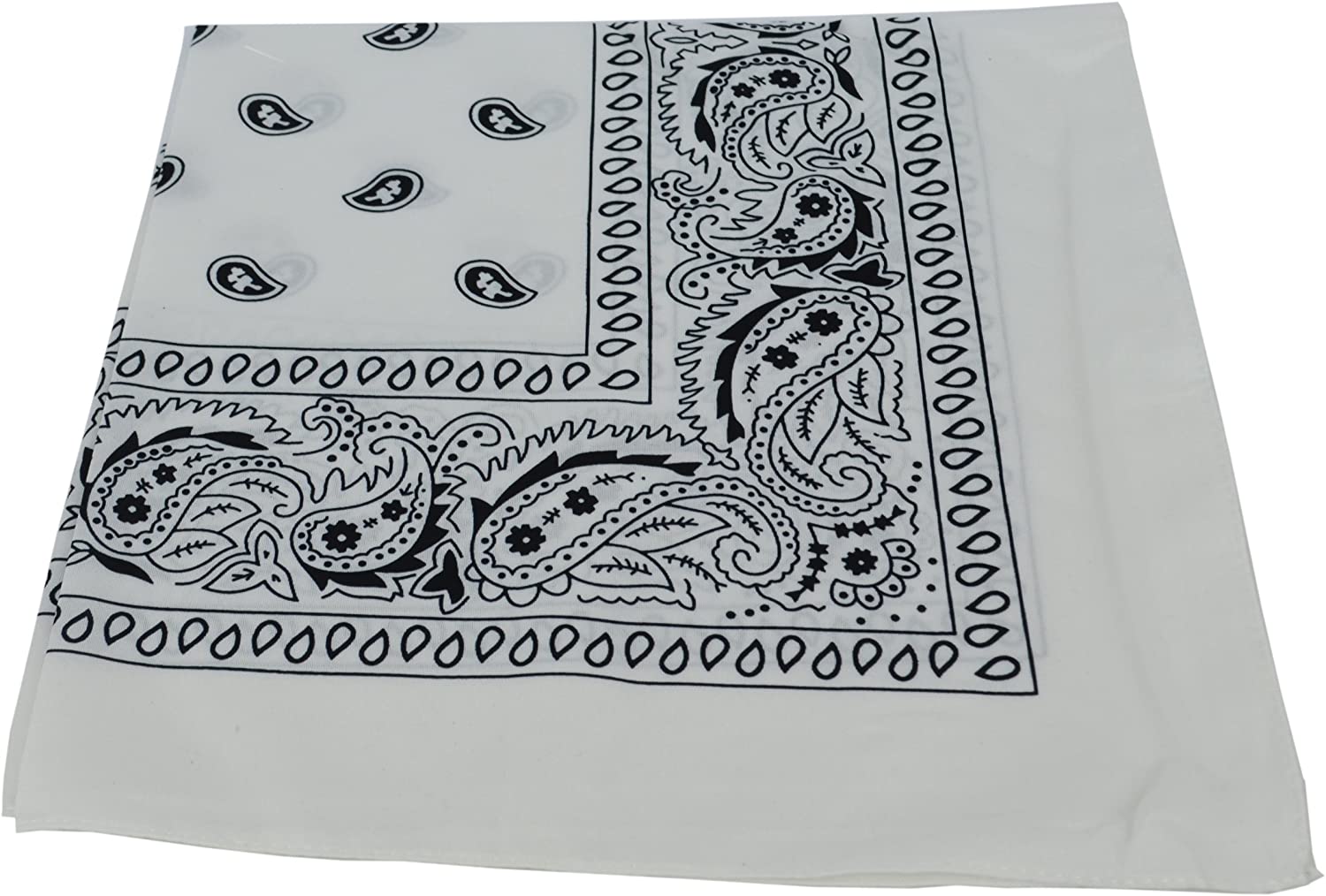 WHITE PAISLEY BANDANA 100% COTTON, One Size