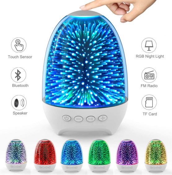 Bluetooth Speaker Night Lights, 3D Galaxy Bedside lamp Touch Control, Dimmable RGB 7 Colours Changing LED Portable Wireless Rechargeable Table Lamp for Bedroom,Best Gift for Kids, Adult, Boys, Girls