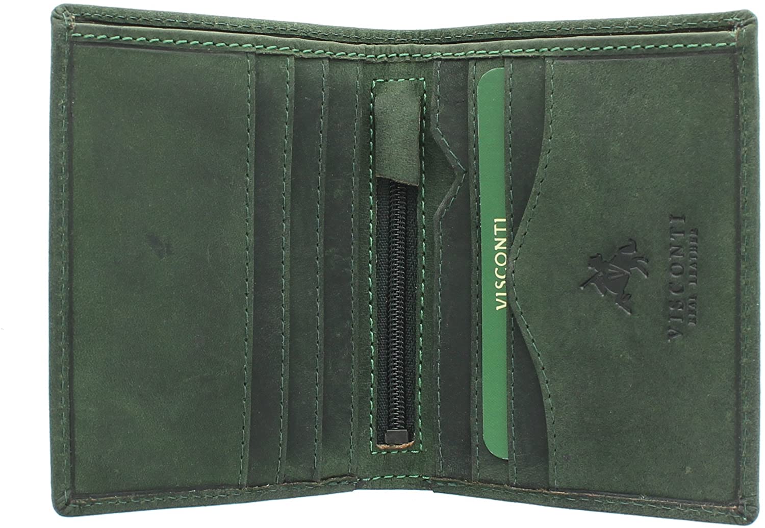 VISCONTI Hunter Compact Oiled Leather Arrow Wallet RFID Blocking 705 Oil Green, 8 cm x 10 cm x 2 cm