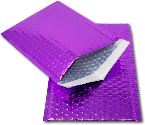 EPOSGEAR 10 Purple Shiny Metallic Foil Bubble Padded Bag Mailing Envelopes - Perfect for Marketing, Promotions or and Alternative to Gift wrap (A5 / C5 (DVD) - 250mm x 180mm)