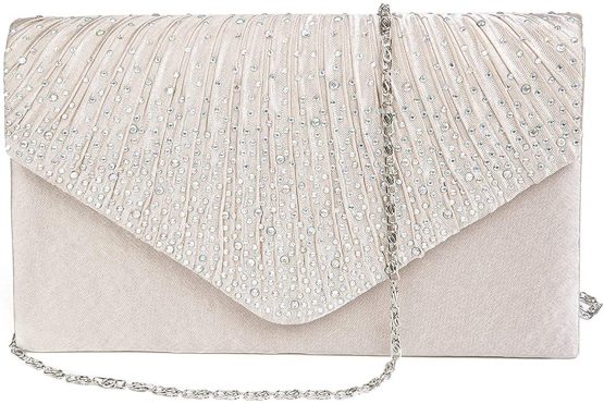 Evening Clutch, Womens Satin Clutch Bag Diamante Envelope Purse For Wedding And Party - Image 4