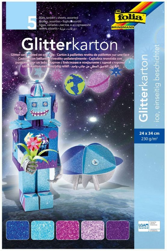 Folia 85249 Card Glitter Ice, 24 x 34 cm 5 Sheets, Assorted