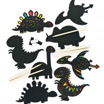 Baker Ross EV254 Dinosaur Scratch Art Fridge Magnets-Pack of 10, for Kids to Design, Create and Display for Crafts Projects, Black