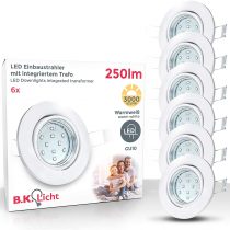 B.Kt - Set of 6 LED Recessed Spotlights with 6X 3W GU10 Bulbs Included and Swivel Design, White Metal, Round
