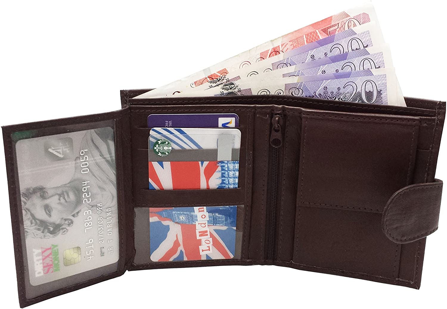 MENS REAL LEATHER GENUINE HIGH QUALITY DESIGNER BUONO PELLE WALLET CREDIT CARD HOLDER PURSE GIFT BOXED (Brown) - Image 4
