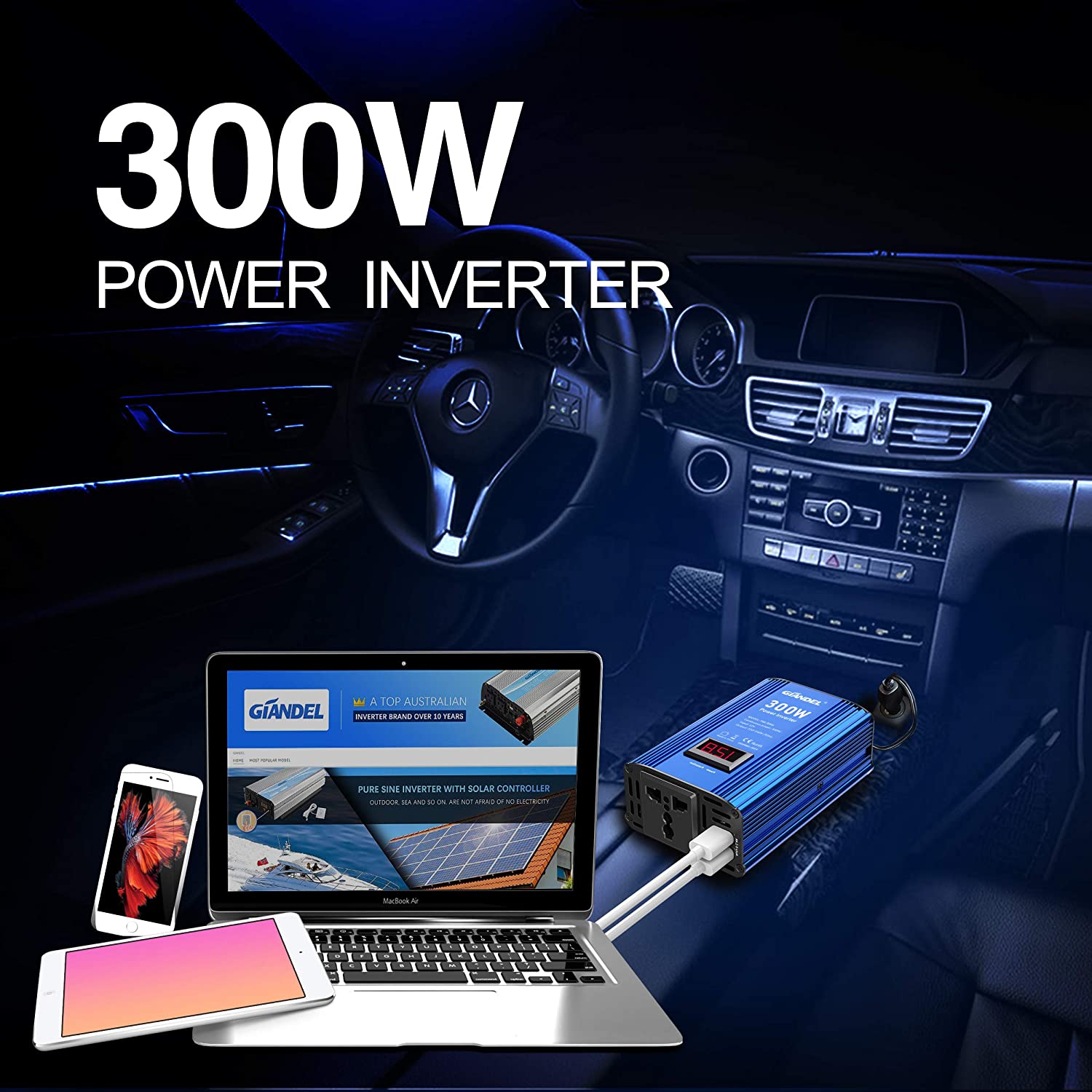 GIANDEL Car Power Inverter 300W Modified Wave DC 12V to 240V 230V AC Car Inverter with 4.8A Dual USB Car Adapter with LED Display - Image 3