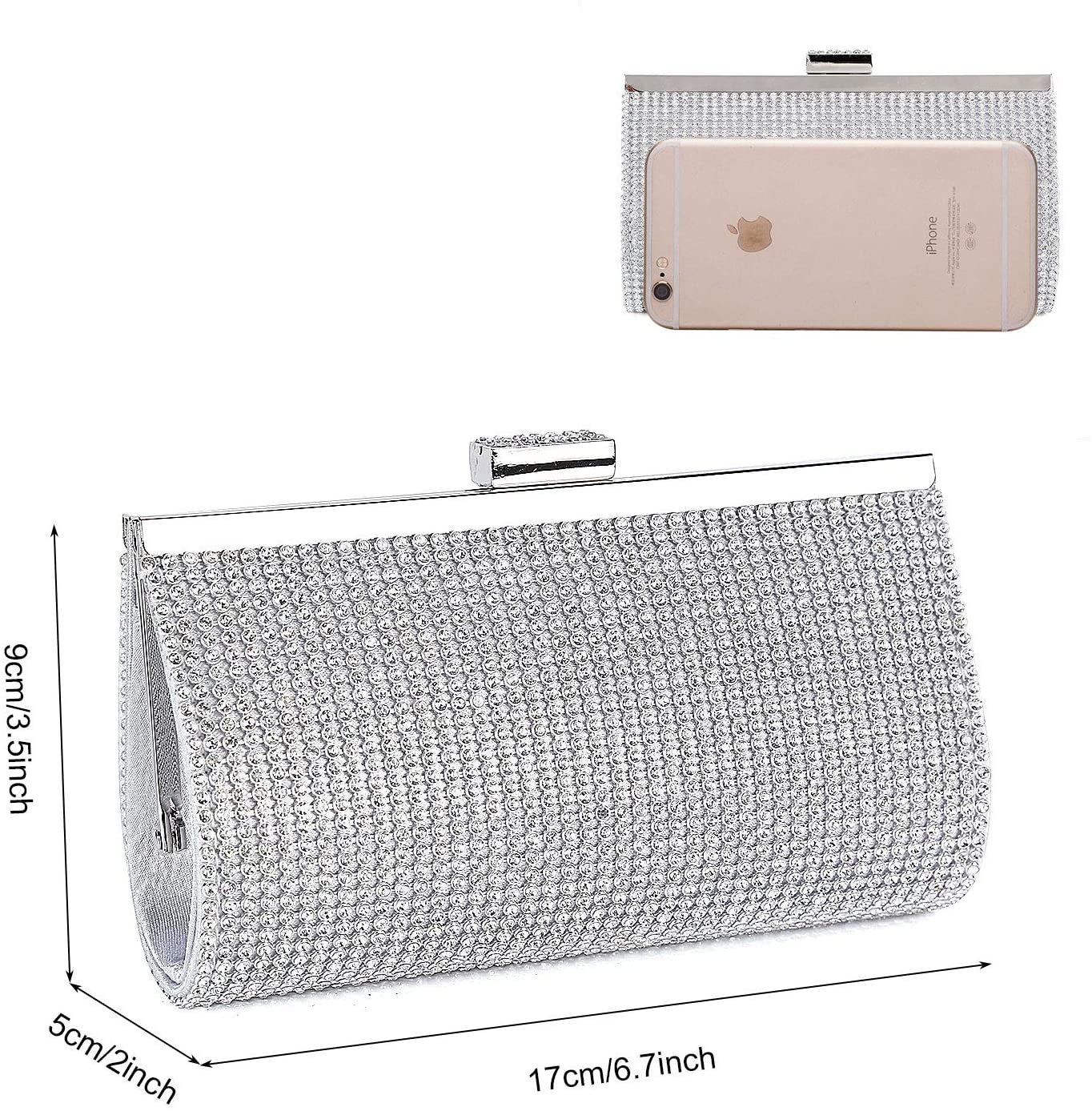 BAIGIO Silver Clutch Bag Evening Bags for Women Sparkly Rhinestone Glittering Diamond-like Handbags Shoulder Cross Body Bags for Bridal Wedding Party Prom (#A-Silver) - Image 2