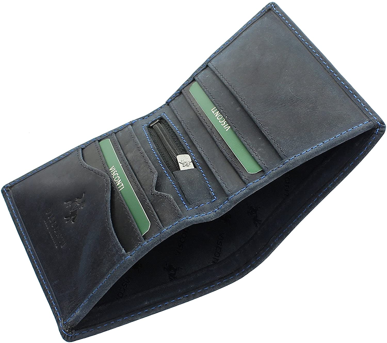 VISCONTI Hunter Compact Oiled Leather Arrow Wallet RFID Blocking 705 Oil Blue, 8cm x 10cm x 2cm - Image 3