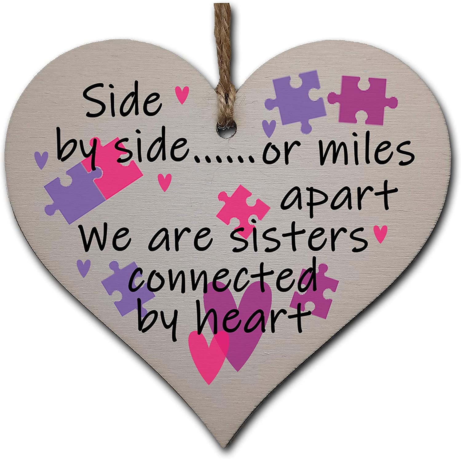 Handmade Wooden Hanging Heart Plaque Gift Perfect for Sisters Lovely Friendship Keepsake