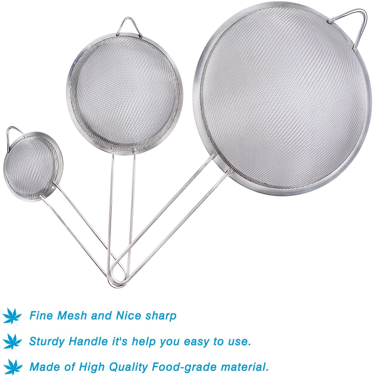 Wellehomi Fine Wire Mesh Kitchen Sieve Set 7,12,18cm with Rim, Upgraded Verison Stainless Steel Food Strainer & Sieve - Image 2