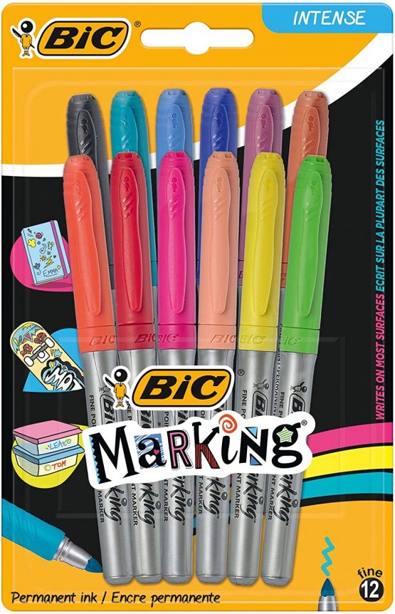 BIC Marking Permanent Markers - Assorted Intense and Pastel, Pack of 12