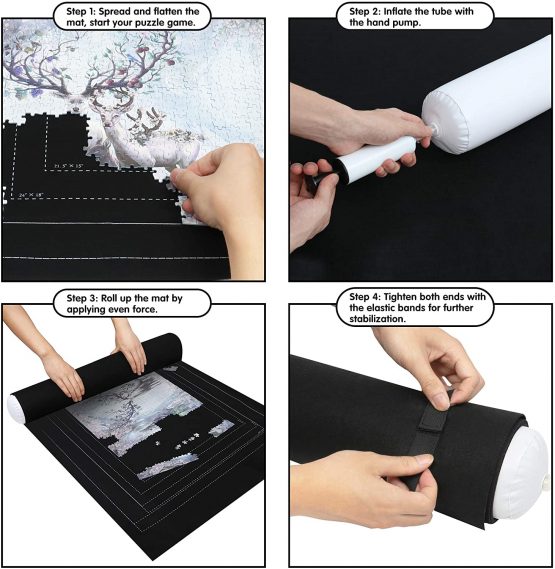 Becko Puzzle Roll Jigsaw Storage Felt Mat with Frame Lines, Jigroll Up to 1,500 Pieces, Environmental Friendly Material for Jigsaw Puzzle Player, Box with Drawstring Storage Bag - Image 4