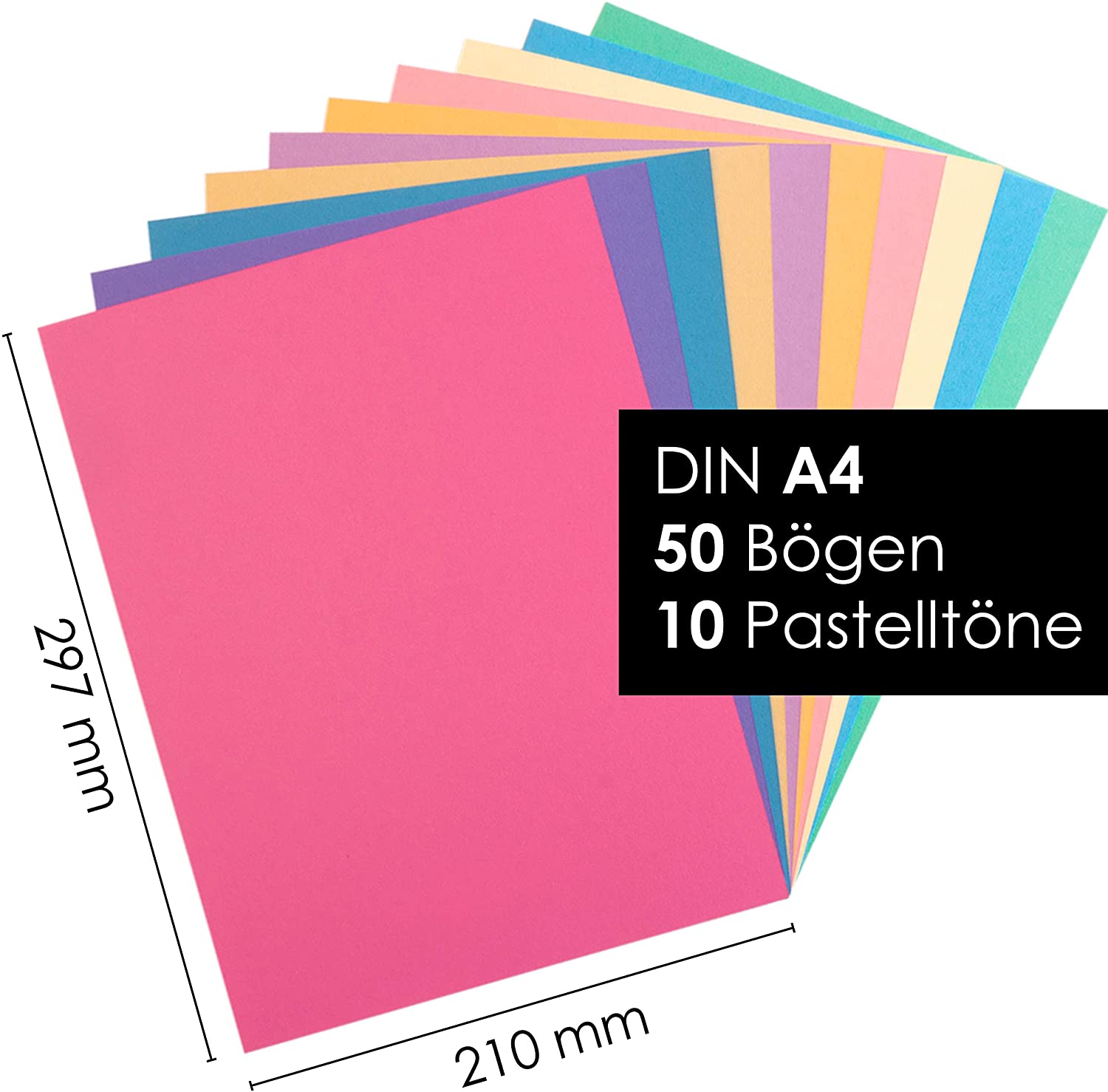 OfficeTree 50x Pastel Paper A4-300 g/m², 10 Pastel Colours, Pastel Card Paper, Coloured Paper A4, A4 Coloured Card - Image 3
