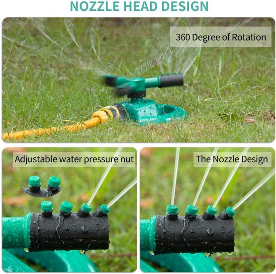 WISDOMWELL Wisdom Garden Sprinkler Automatic Lawn Water Sprinkler 360 Degree 3 Arm Rotating Sprinkler System for Watering Your Lawn Plants Flowers Veggies and More (1Sprinkler and double-pass) - Image 4