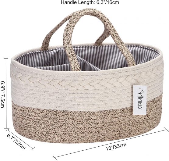 Hinwo Baby Diaper Caddy 3-Compartment Infant Nursery Tote Storage Bin Portable Car Organizer Newborn Shower Gift Basket Cotton Rope with Detachable Divider for Diapers & Wipes - Image 2