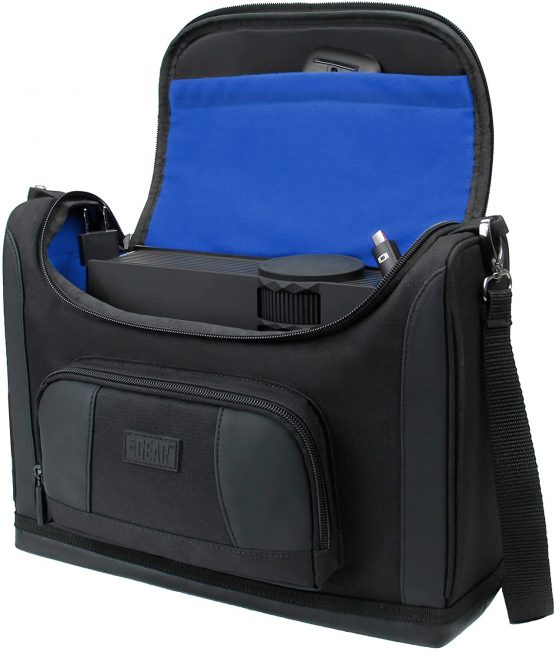 USA Gear Mini Projector Travel Messenger Bag Carry Case up to 31.8 x 19.81 x 10.41 cm - Accessory Pockets Customisable Dividers- Compatible with Select Elephas, Apeman, HuiHeng, Wimius and More- Black