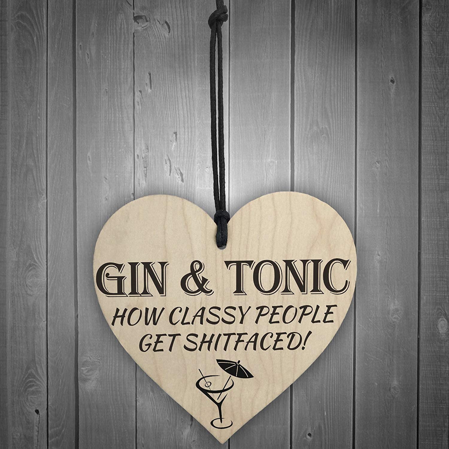 Red Ocean Gin & Tonic Classy People Novelty Wooden Hanging Heart Kitchen Alcohol Plaque, multicoloured, 10 x 10 cm - Image 3