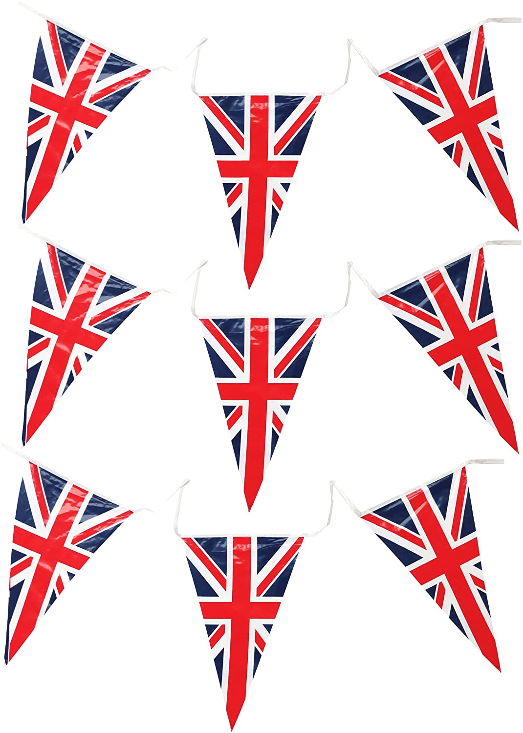 Union Jack Triangular Bunting 25 Pendant Flags @ 7m long by Superstars, Red, White, Blue - Image 3