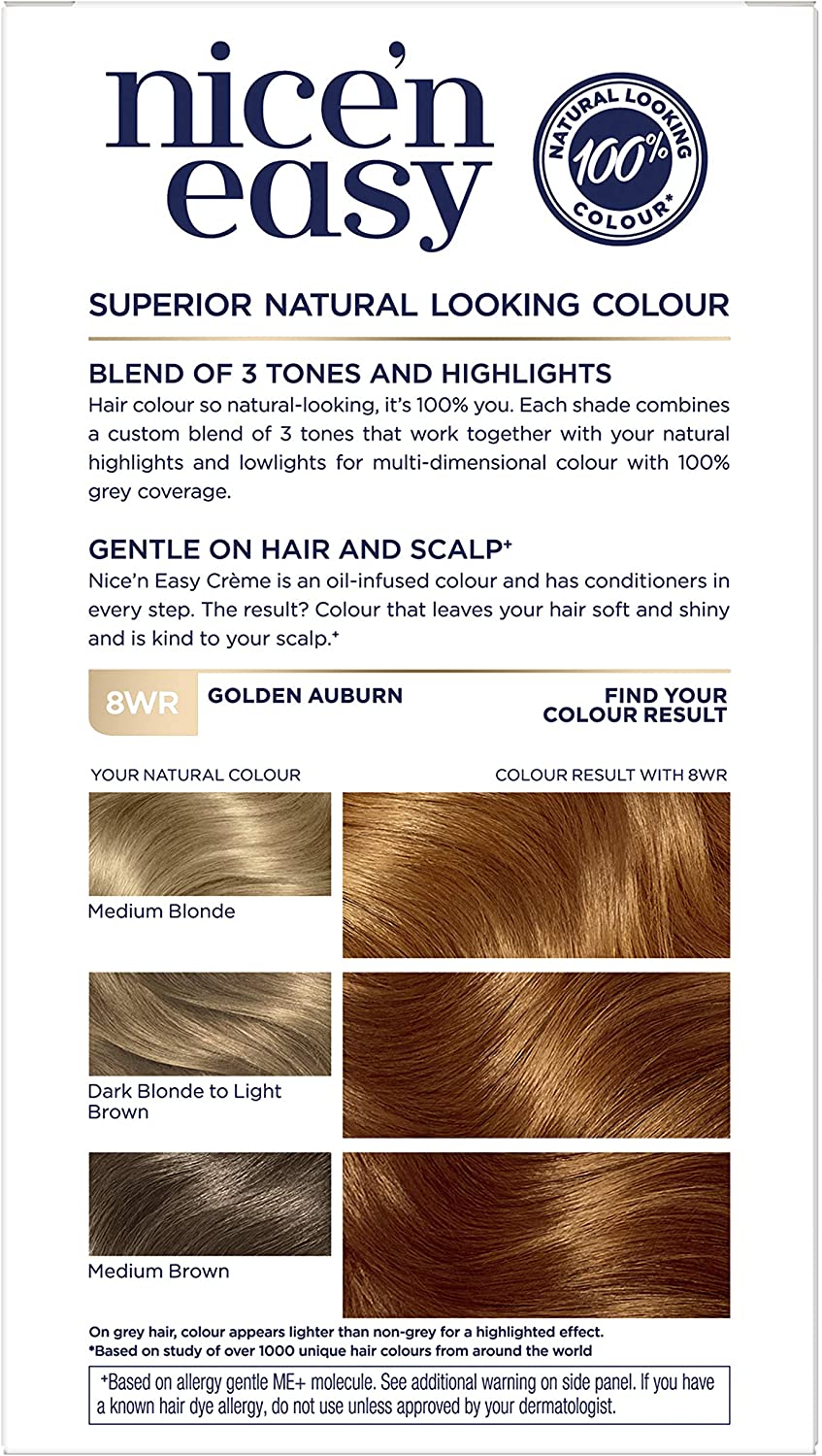 Clairol Nice'n Easy Crème, Natural Looking Oil Infused Permanent Hair Dye, 8WR Golden Auburn, 175 ml (Pack of 1) - Image 2