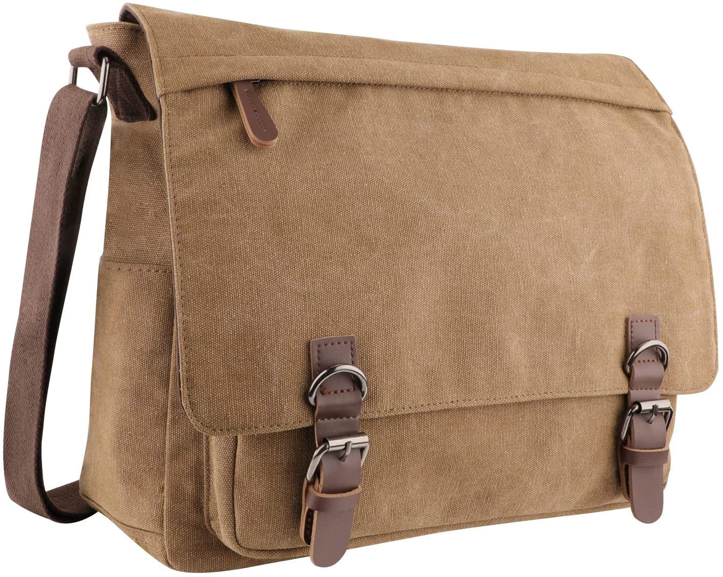 AIZBO Men's Canvas Shoulder Messenger Bag, Crossbody Day Bag 15 Inches Laptop Bag Satchel Bag for work(Brown)