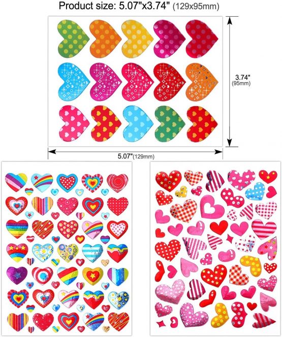 Love Heart Stickers, 60 Sheets Colorful Heart Decorative Stickers for Valentine's Day, Anniversaries, Wedding (Colorful) - Image 2