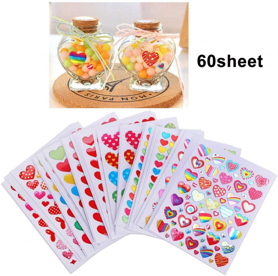 Love Heart Stickers, 60 Sheets Colorful Heart Decorative Stickers for Valentine's Day, Anniversaries, Wedding (Colorful) - Image 3