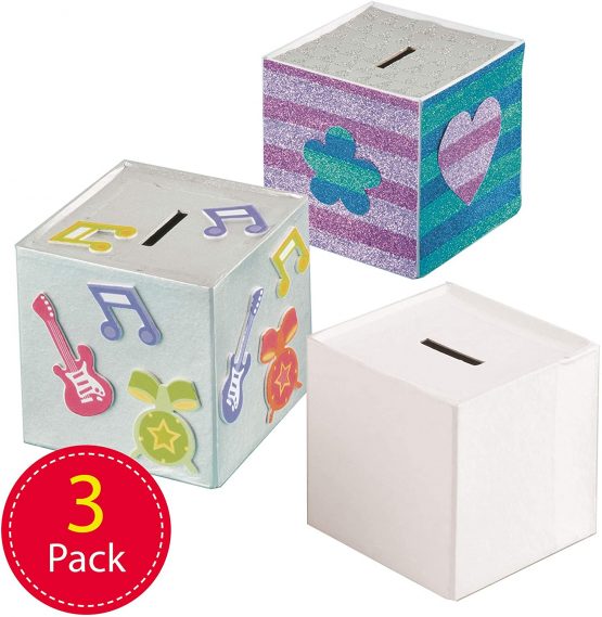 Baker Ross EV3024 Cube Money Boxes (Pack of 3), Perfect for Children to Decorate and Personalise, Ideal for School, Home Craft Groups, Assorted - Image 3