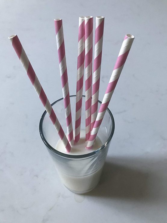 Paper Straws Drinking 100 Striped Biodegradable Boxed Straws for Childrens Parties Weddings (Baby Pink) - Image 3