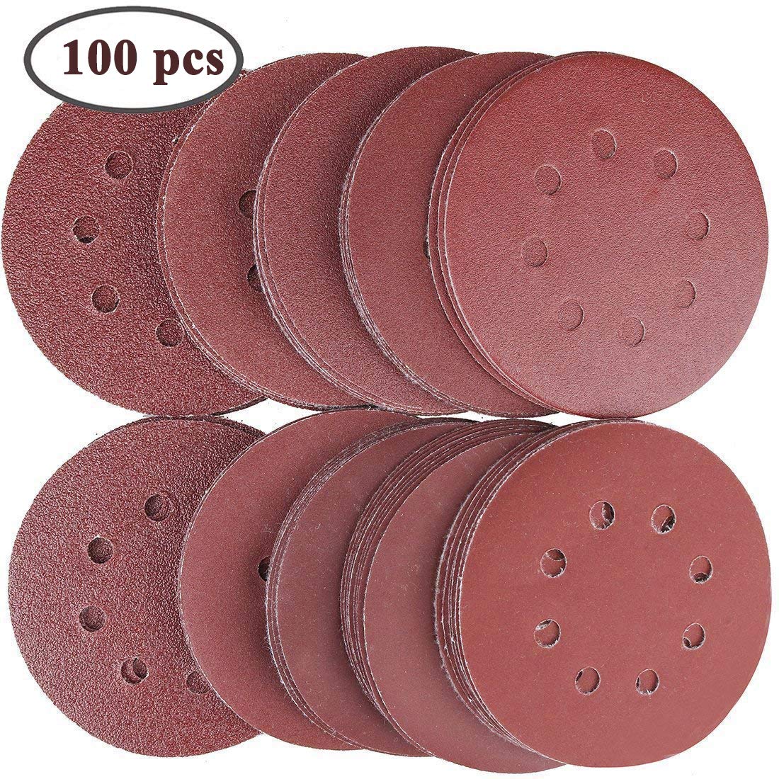 LESNIC 100PCS Sanding Sheets,125mm Sanding Discs Pads Hook and Loop 10Pcs Each 40 60 80 100 120 180 240 320 400 800 Grits Sandpaper Sheet for Orbit Orbital Sander and All Oscillating Tools