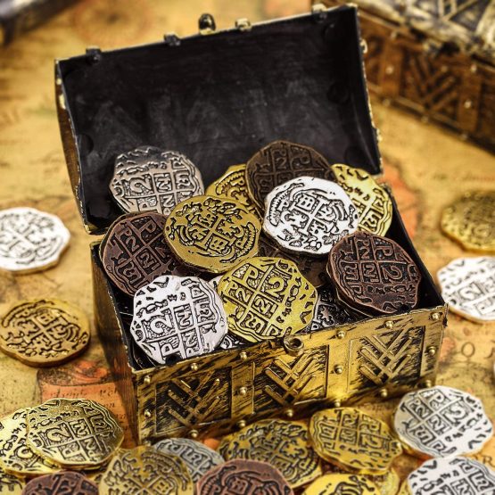 35 Pieces Metal Pirate Coins Spanish Doubloon Replicas Pirate Treasure Coin Toys for Party Favor Decorations, Bronze, Red Antique Bronze, Antique Gold and Antique Silver - Image 2