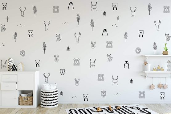 Animal Wall Stickers for Kids Bedrooms, Nursery, Baby Room, Play Room, Kids Room – Stylish Safari, Woodland Animal, Jungle, Tree Wall Stickers for Baby Nursery. Black and White Bedroom Stickers - Image 2