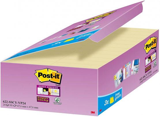 Post-it 47.6 x 47.6 mm "Value Pack" Super Sticky Notes - Canary Yellow (Pack of 24) - Image 2