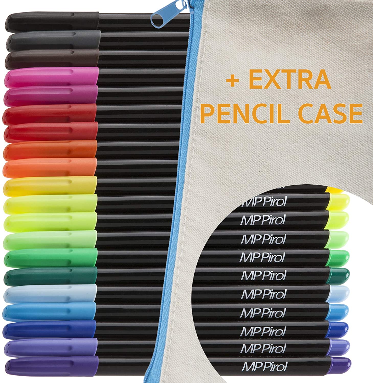 MP Pirol Set of 20 Fabric Markers - Washing Resist Quick Drying Non-Toxic and Permanent with Fine Tips Perfect for T-Shirts Shoes Bags Paper Complete with Textile Pencil Case Bonus