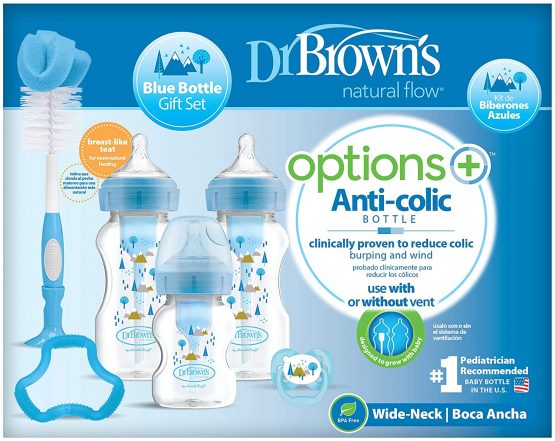 Dr. Brown's Natural Flow Options+ Anti-Colic Baby Bottle Gift Set, Blue - Image 2