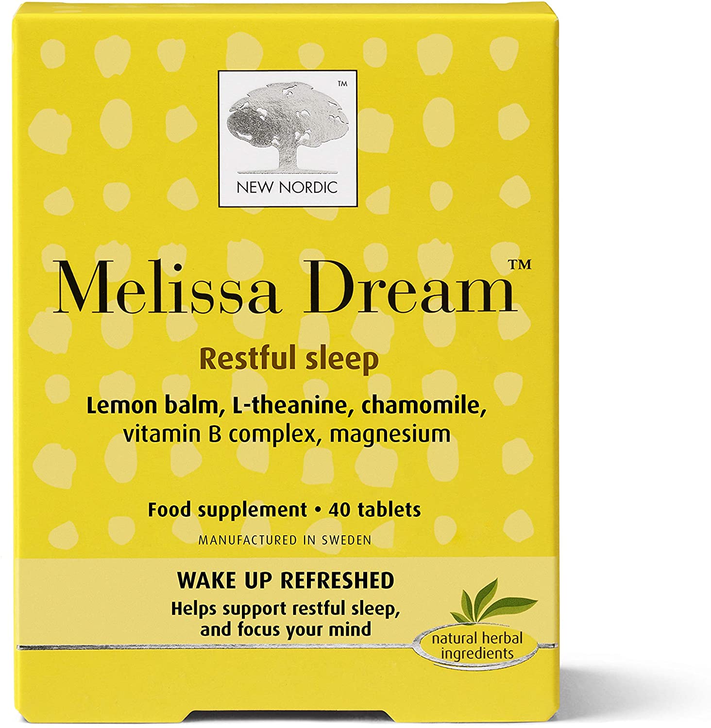 New Nordic Melissa Dream, Melatonin-Free Natural Sleep Aid & Insomnia Relief for Adults, Magnesium & Chamomile