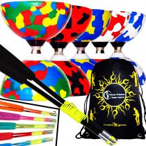 Juggle Dream JESTER Ball Bearing Diabolo Pro Set + Coloured FIBER Diabolo Sticks, Diabolo String + Diabolo Travel Bag. (MultiColour Diabolo + Black Handsticks)
