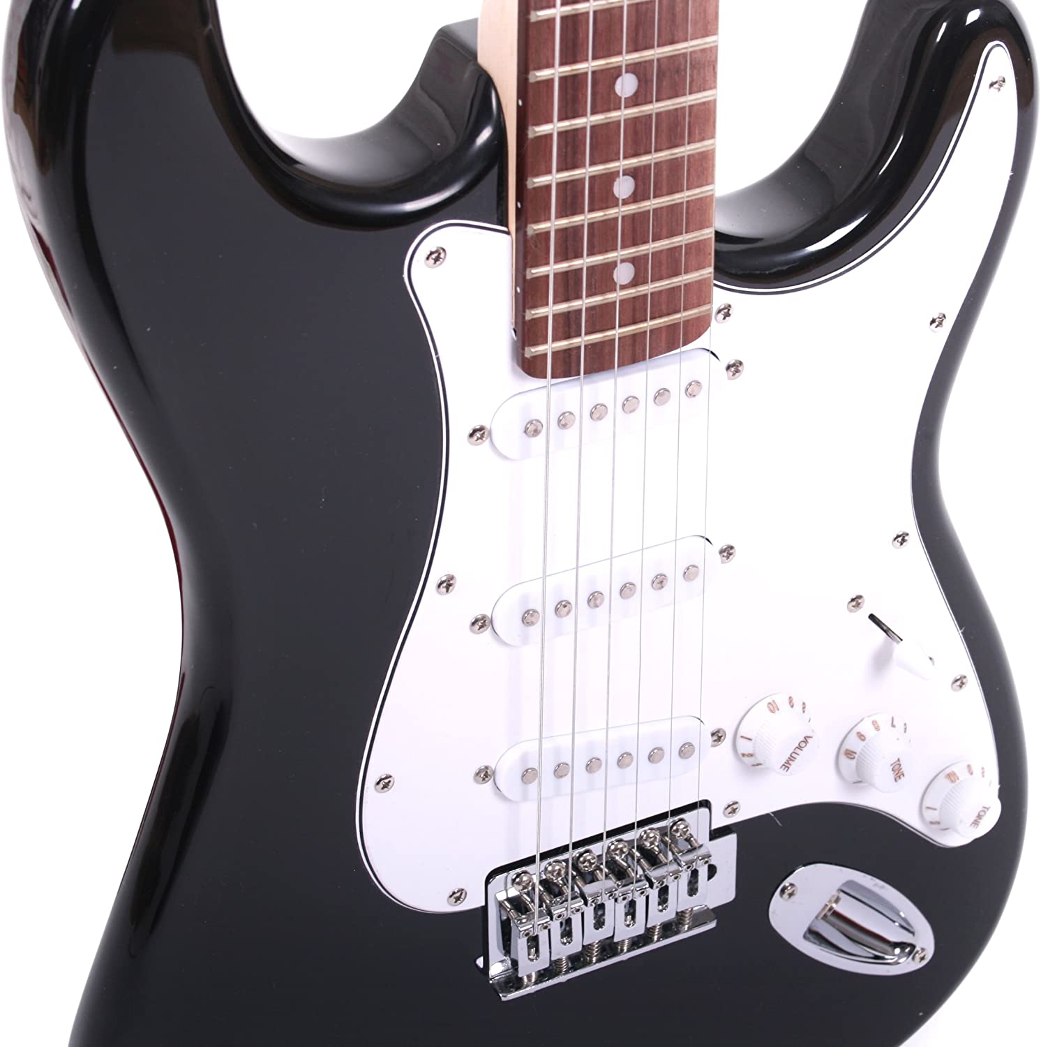 RockJam RJEG01 Full Size Black Electric Guitar Bundle Pack with Lead Strings Strap and Plectrums Black - Image 2