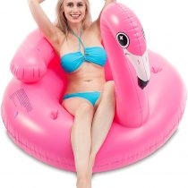 JOYIN Inflatable Flamingo Tube, Pool Float, Beach Floaties, Swim Party Toys, Summer Pool Raft Lounge for Adults & Kids, with 2 Cup Holders and Head Rest