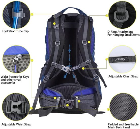 G4Free 50L Rucksack Hiking Backpack Mountaineering Bag Waterproof Travel Camping Trekking Daypack Outdoor Sports Backpack with Rain Cover for Men Women - Image 4